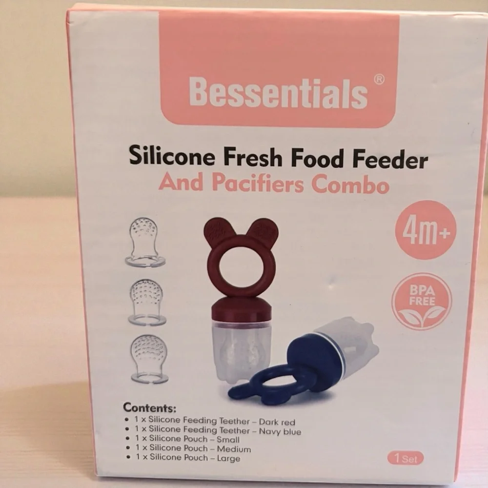 Bessentials Silicone Fresh Food Feeder and Pacifiers Combo NIB Multi Colors